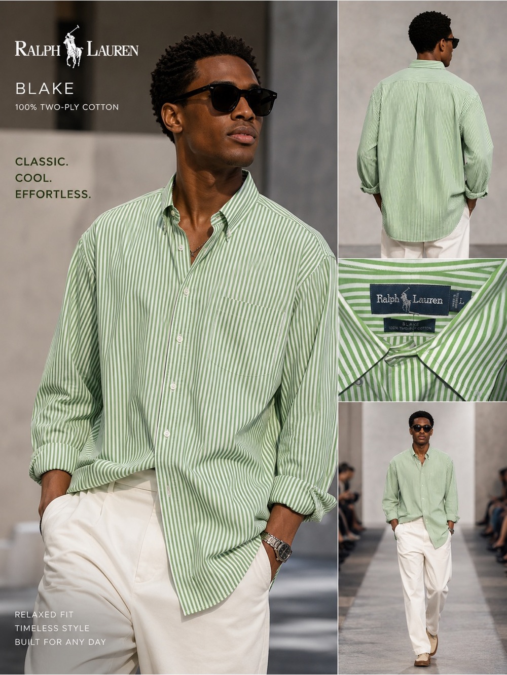 Ralph Lauren Green & White Striped Button-Down Shirt
